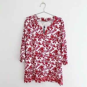 NEW Magnolia Grace Beline Textured Embroidered Floral Tunic Top Size Large
